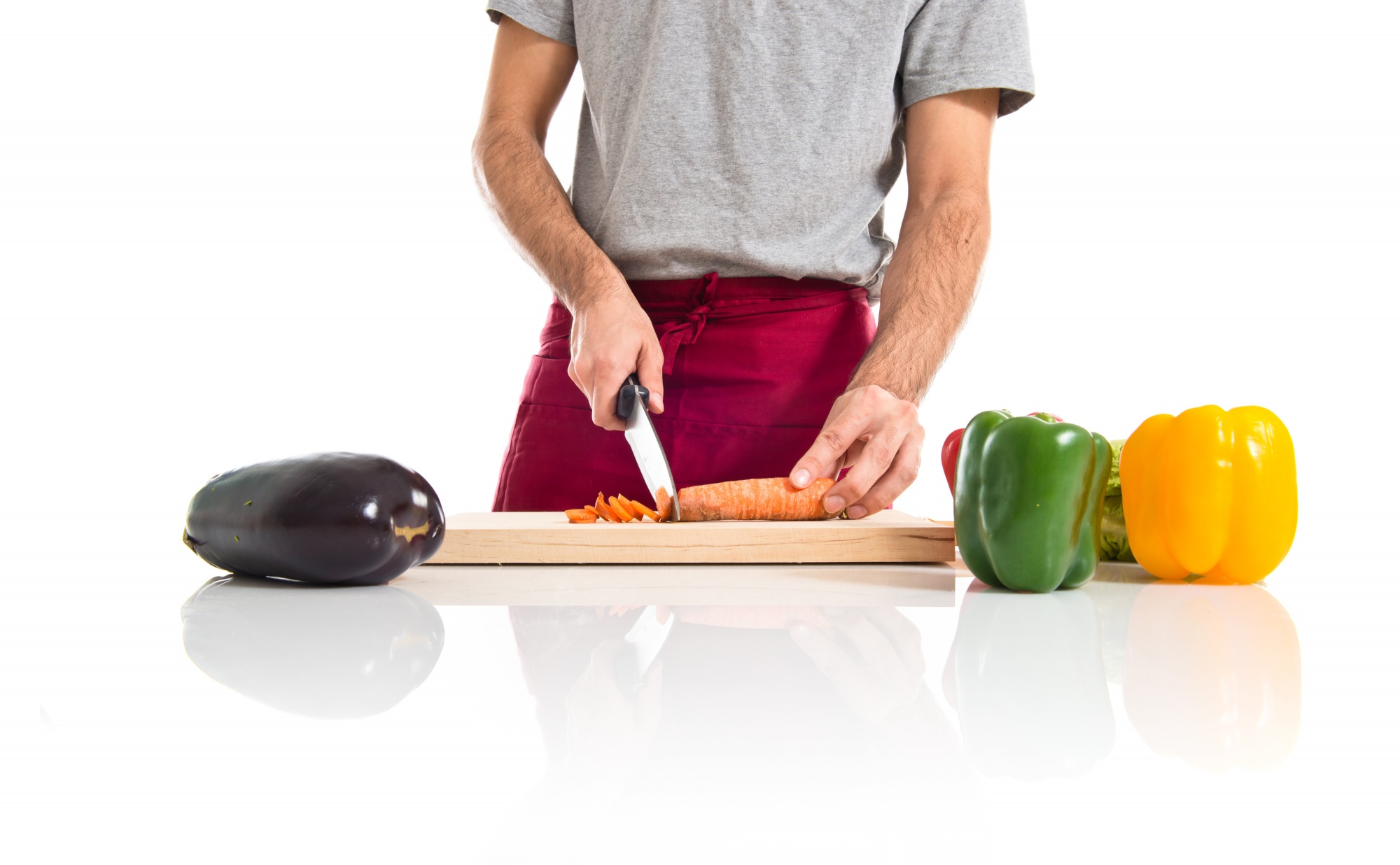 Close-up: precise knife skills on vegetables